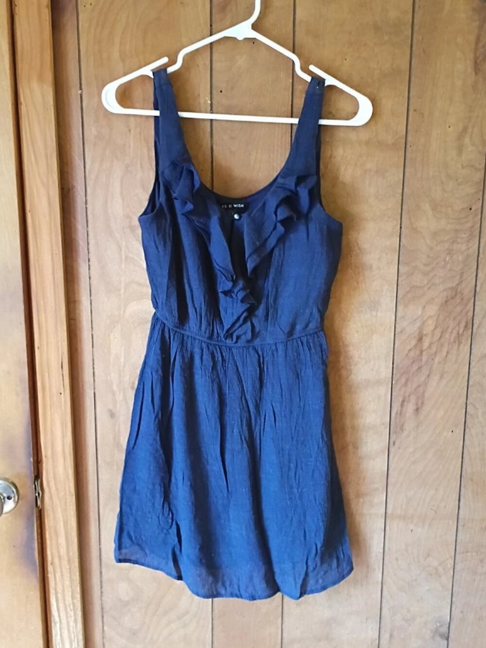 As U Wish Navy Blue Ruffle Dress Size Small Elastic Waist Rayon Blend